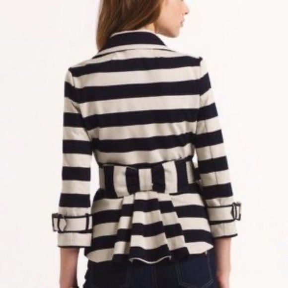 Kate Spade Step Out in Stripes Jacket Belted Short‎ Trench Coat Women's Sz XS - Picture 7 of 7